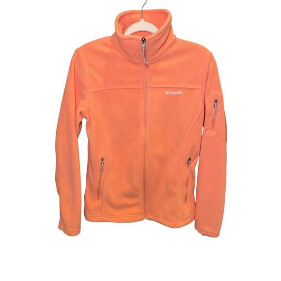 EUC‎ Columbia Women Medium Fast Track Full Zip Up Fleece Neon Orange Coral Reef - Picture 1 of 14